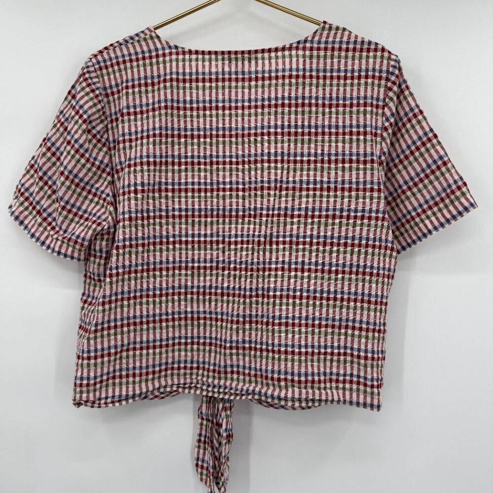 Madewell Gingham Tie-Front V-Neck Cotton Top Size L - Picture 4 of 9